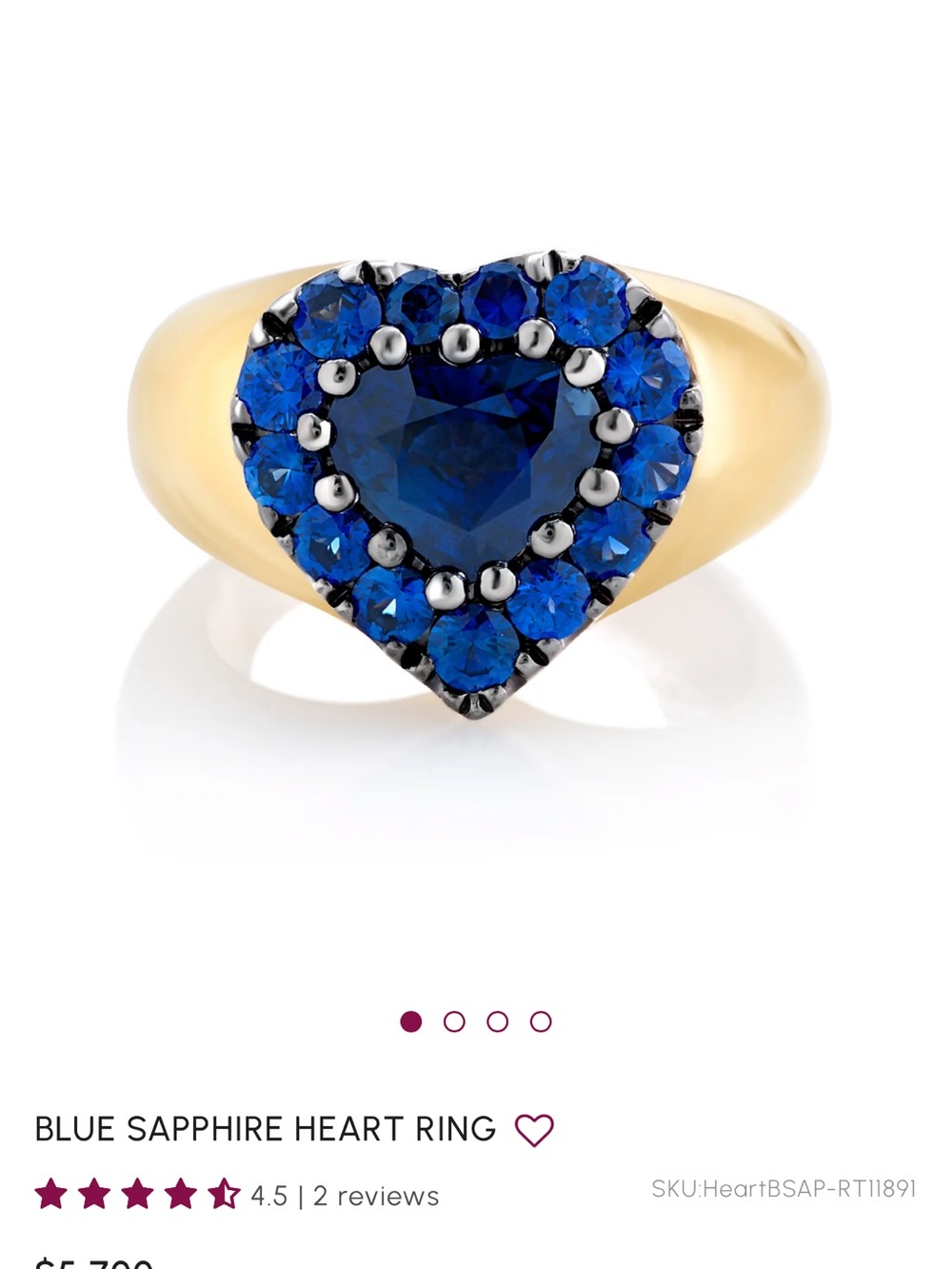 Heart-Shaped Blue Sapphire Ring in Gold size 5 pinky ring